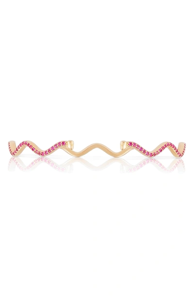 Shop Sabine Getty Baby Memphis Solid Wave Pink Sapphire Wave Cuff In Gold/ Pink Sapphire