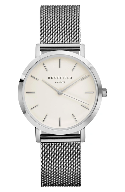 Shop Rosefield Tribeca Mesh Strap Watch, 33mm In Silver/ White/ Silver