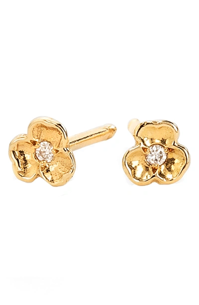 Shop Nora Kogan Tiny Diamond Pansy Flower Stud Earrings In Yellow Gold