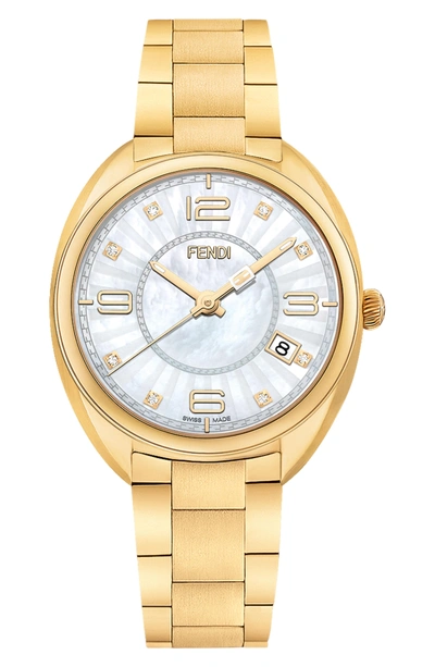 Shop Fendi Momento Diamond Bracelet Watch, 34mm In Gold/ Mop/ Gold