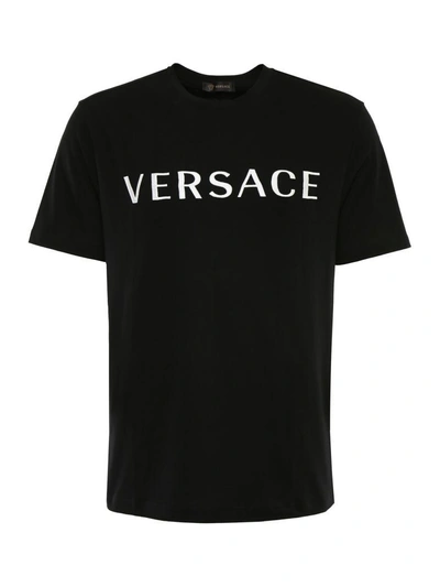 Shop Versace T-shirt With Embroidered Logo In Nero-bianconero