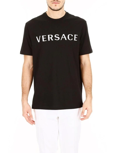 Shop Versace T-shirt With Embroidered Logo In Nero-bianconero