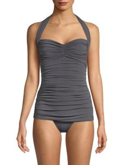 Shop Norma Kamali One-piece Halter Swimsuit In Pewter