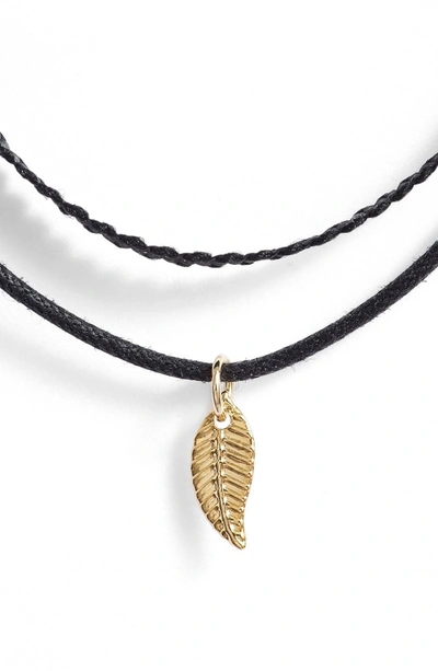 Shop Jules Smith 'tiny Leaf - Ceres' Choker Necklace In Gold/ Black