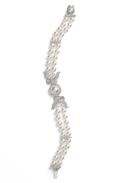 Shop Nadri Two Row Imitation Pearl & Crystal Bracelet In Ivory