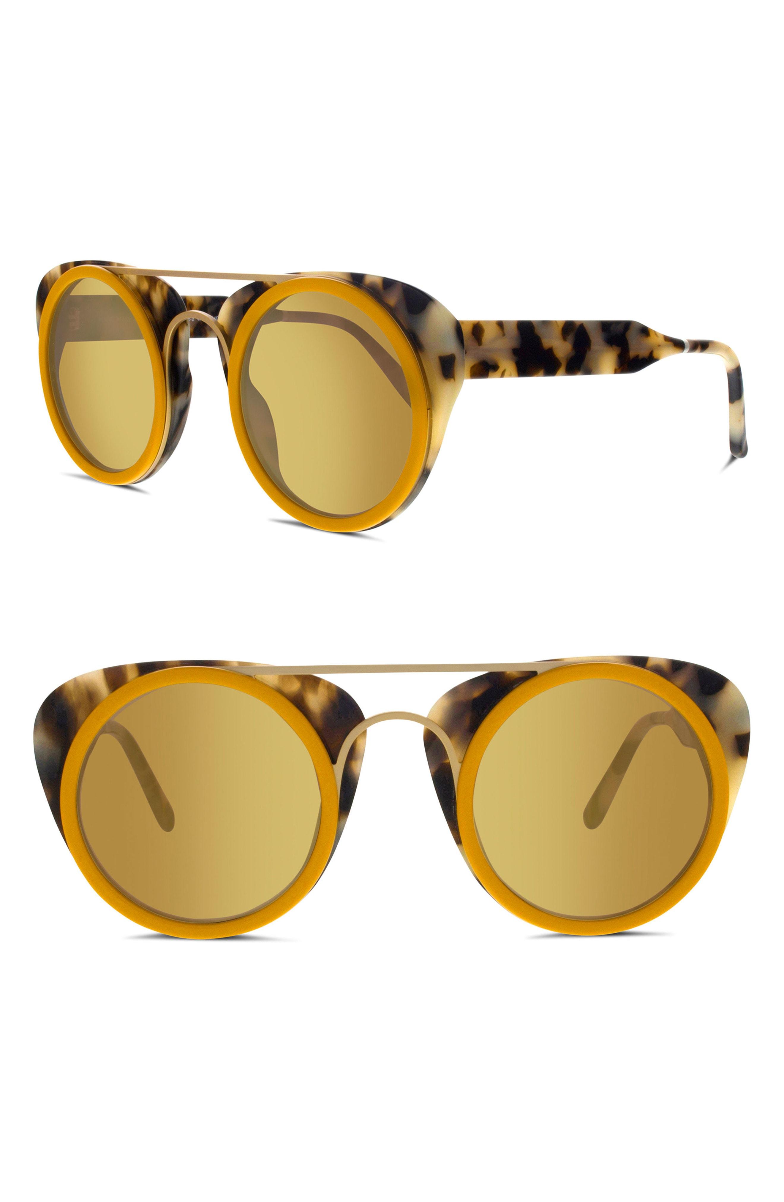 Smoke X Mirrors Soda Pop 3 47mm Round Sunglasses Moutard/ Gold Mirror