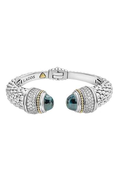 Shop Lagos Caviar Diamond & Semiprecious Stone Wrist Cuff In London Blue Topaz