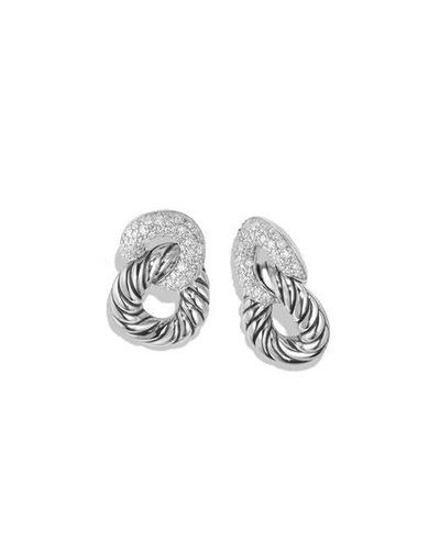 Shop David Yurman Belmont Curb Link Drop Earrings With Diamonds In Silver, 22mm