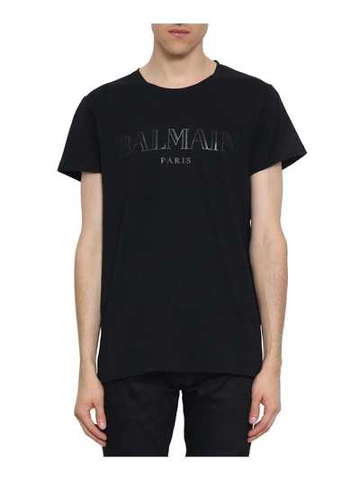 Shop Balmain Logo Cotton T-shirt In Nero