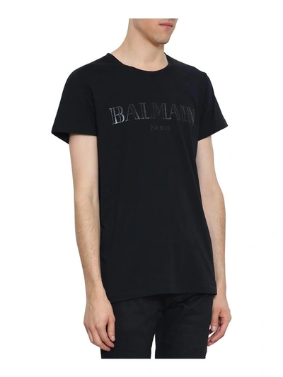 Shop Balmain Logo Cotton T-shirt In Nero