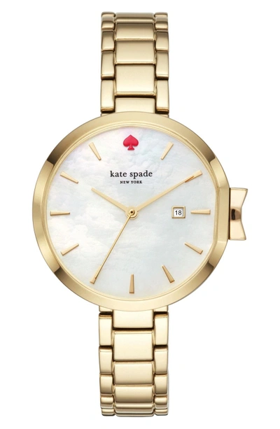 Shop Kate Spade Park Row Bracelet Watch, 34mm In Gold/ Mother Of Pearl
