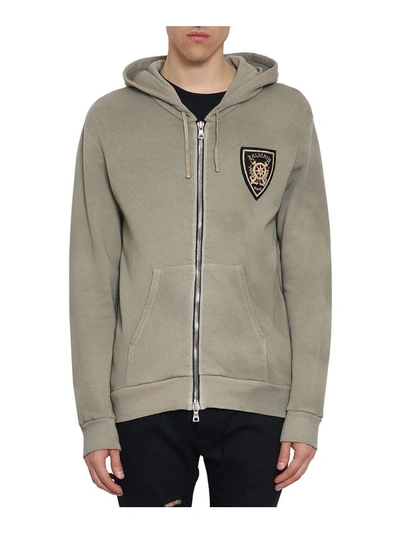 Shop Balmain Embroidered Cotton Hoodie In Verde