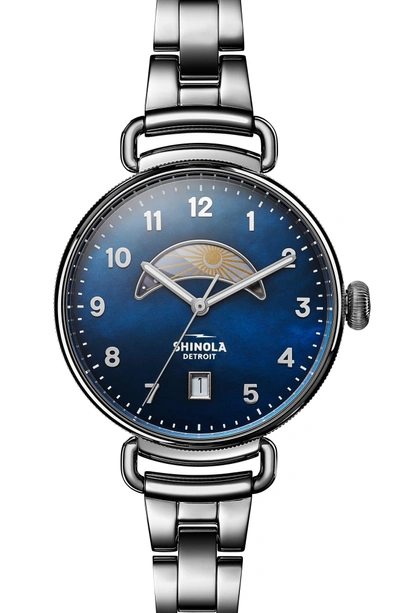 Shop Shinola The Canfield Bracelet Watch, 38mm In Silver/ Midnight Blue/ Silver