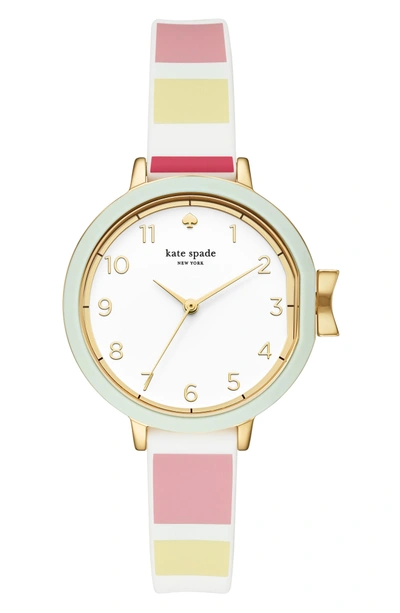 Shop Kate Spade Park Row Silicone Strap Watch, 34mm In Multi/ White/ Gold