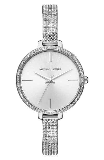 Shop Michael Kors Jaryn Pave Bangle Watch, 36mm In Silver
