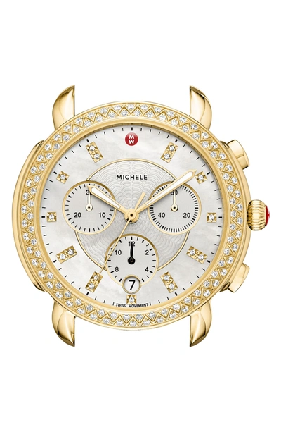Shop Michele Sidney Chrono Diamond Dial Watch Case, 38mm In Gold/ Mop