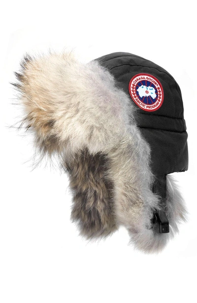 Shop Canada Goose Aviator Hat With Genuine Coyote Fur Trim In Black