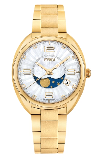 Shop Fendi Momento Diamond Bracelet Watch, 34mm In Gold/ Mop/ Gold