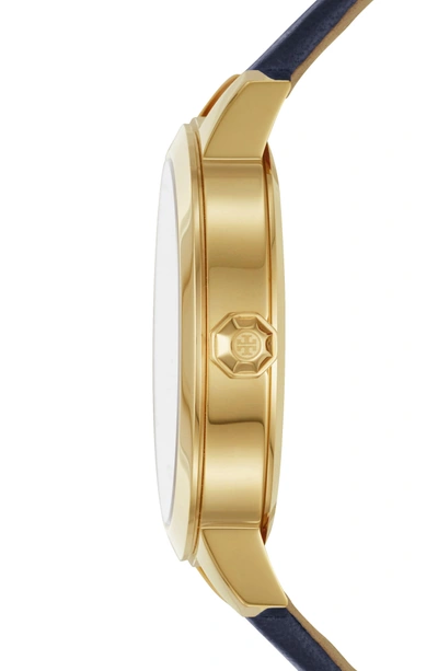 Shop Tory Burch Collins Leather Strap Watch, 38mm In Navy/ Gold