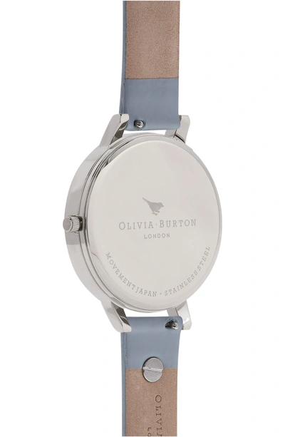 Shop Olivia Burton 3d Bee Leather Strap Watch, 38mm In Chalk Blue/ White/ Silver