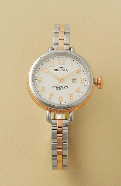 Shop Shinola 'the Birdy' Bracelet Watch, 34mm In Silver/ Pearlized White
