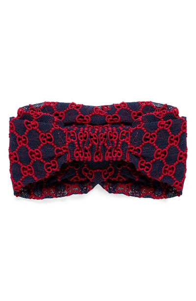 Shop Gucci Gg Macrame Headband In Sapphire/ Red