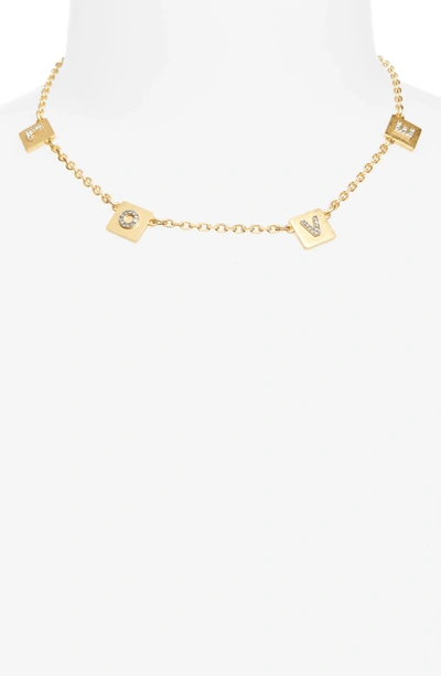 Shop Tory Burch Love Message Collar Necklace In Black Diamond/ Vintage Gold