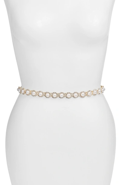 Shop Kate Spade Imitation Pearl & Crystal Belt In Bridal Cream