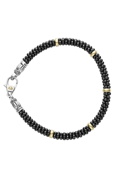 Shop Lagos 'caviar Gold' Bracelet In Black/ Gold