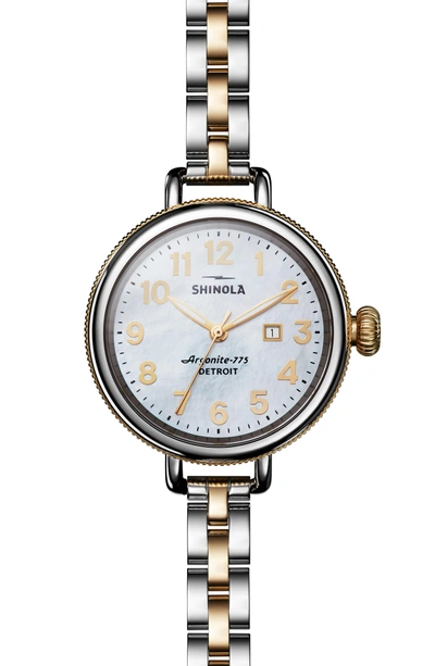 Shop Shinola 'the Birdy' Bracelet Watch, 34mm In Silver/ Bedrock Mop/ Gold