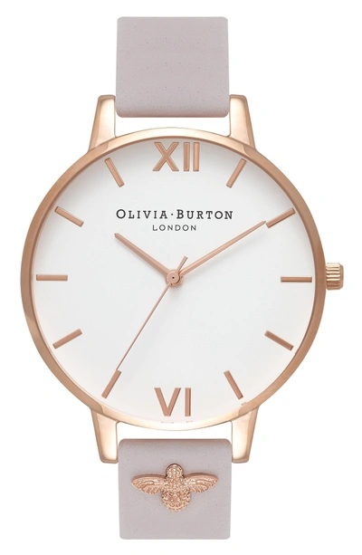 Shop Olivia Burton 3d Bee Leather Strap Watch, 38mm In Blush/ White/ Rose Gold