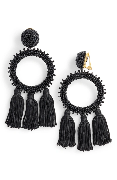 Shop Oscar De La Renta Clip Beaded Drop Earrings In Black