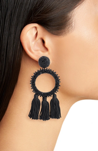 Shop Oscar De La Renta Clip Beaded Drop Earrings In Black