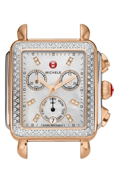 Shop Michele Deco Diamond Diamond Dial Watch Case, 33mm X 35mm In Silver/ Rose Gold