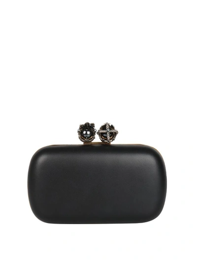 Shop Alexander Mcqueen Skeleton Queen & King Clutch In Nero