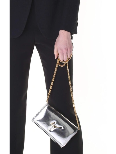 Shop Giuseppe Zanotti Cleopatra Logo Patent-leather Pouch In Argento