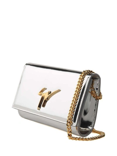 Shop Giuseppe Zanotti Cleopatra Logo Patent-leather Pouch In Argento