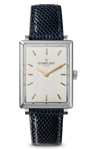 Shop Gomelsky The Shirley Fromer Leather Strap Watch, 32mm X 25mm In Navy/ Brass/ Silver