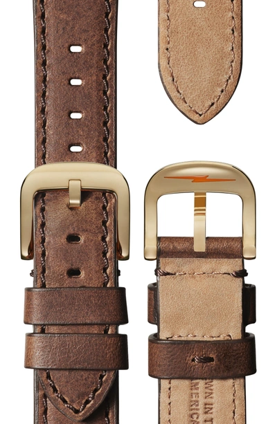Shop Shinola The Runwell Leather Strap Watch, 41mm In Brown/ Beige/ Gold