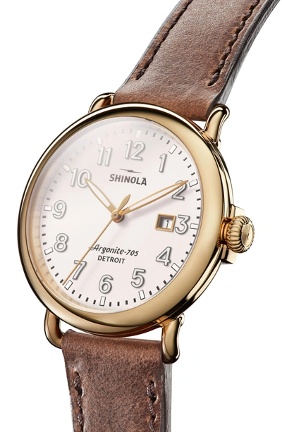 Shop Shinola The Runwell Leather Strap Watch, 41mm In Brown/ Beige/ Gold
