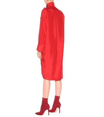 Shop Valentino Silk Midi Dress In Red