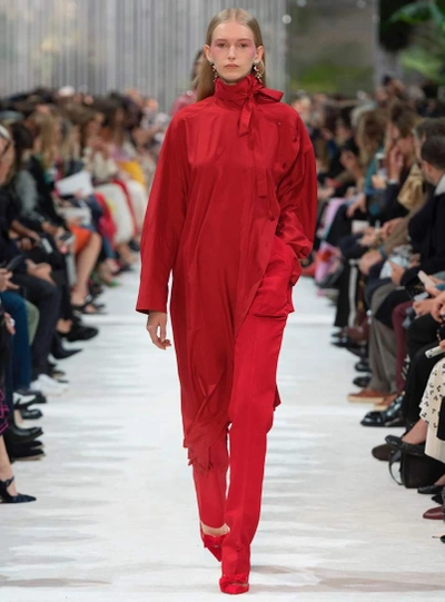 Shop Valentino Silk Midi Dress In Red