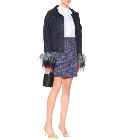Shop Etro Cotton-blend Tweed Miniskirt In Blue