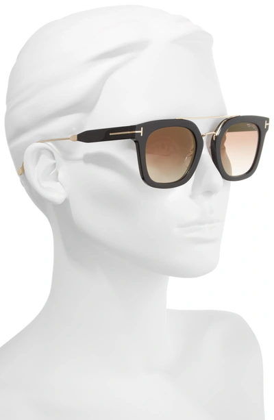 Shop Tom Ford Alex 51mm Sunglasses - Shiny Black / Gradient Brown