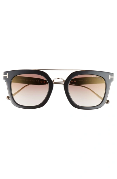 Shop Tom Ford Alex 51mm Sunglasses - Shiny Black / Gradient Brown