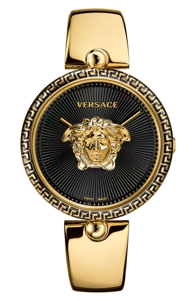 Shop Versace Palazzo Empire Semi Bangle Bracelet Watch, 39mm In Gold/ Black/ Gold