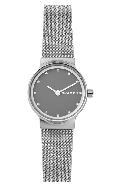 Shop Skagen Freja Crystal Accent Mesh Strap Watch, 26mm In Silver/ Grey/ Silver
