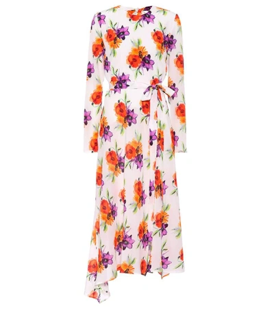 Shop Msgm Floral-printed Silk Midi Dress