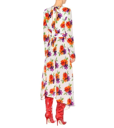 Shop Msgm Floral-printed Silk Midi Dress