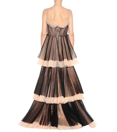Shop Gucci Embroidered Tiered Tulle Gown In Black